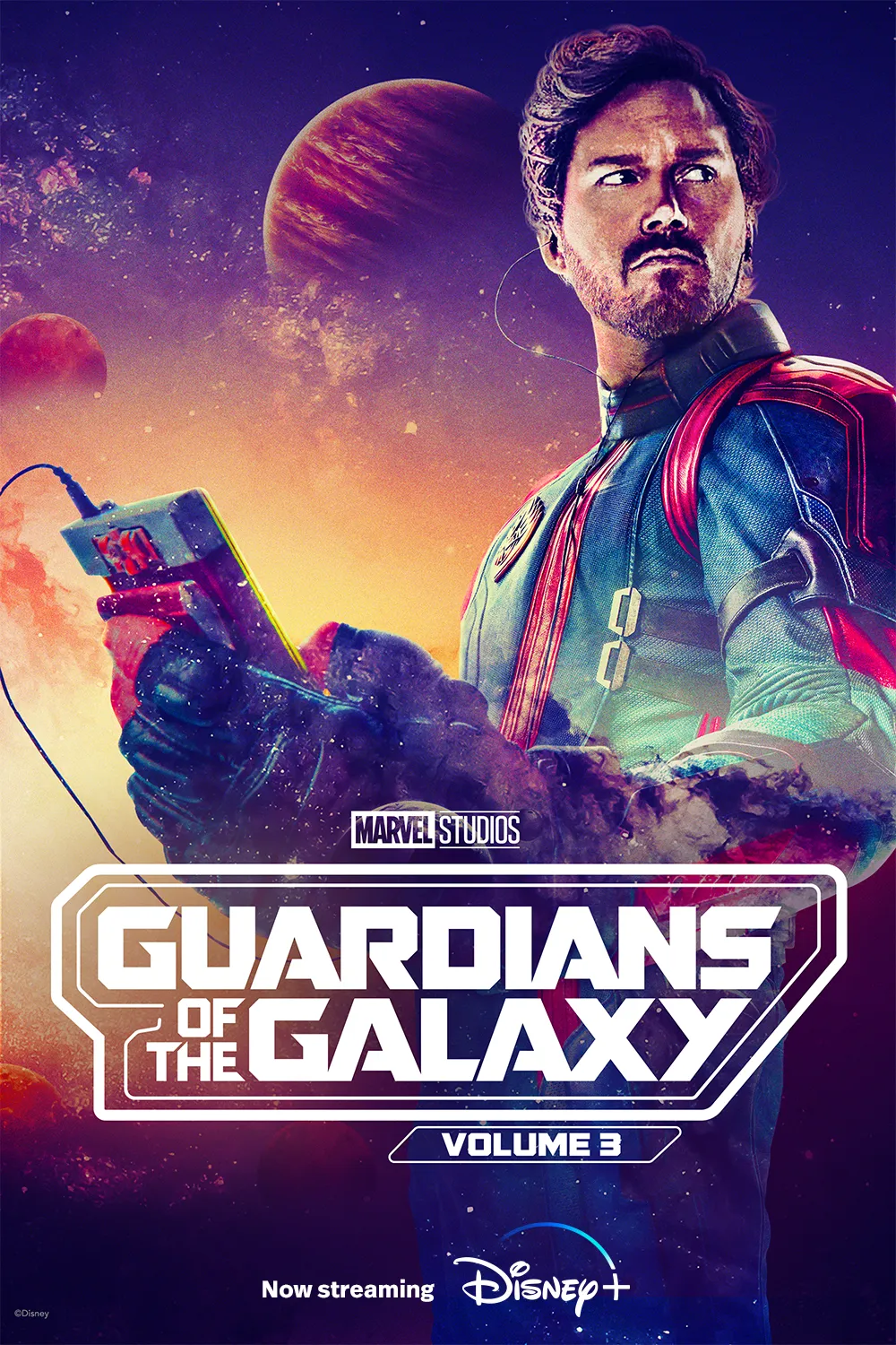 Guardians of the Galaxy Vol. 3 on Disney+ movie poster: The Guardians reunite to save the galaxy from a new threat, but their friendship is tested as they face their darkest chapter yet.