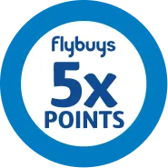 Collect 5x Flybuys points with OnePass! This image shows the Flybuys 5x points logo, which is a great way to collect more points. With OnePass, you can earn 5x points on in-store purchases at Kmart, Target, Bunnings Warehouse and Officeworks. Start collecting today!