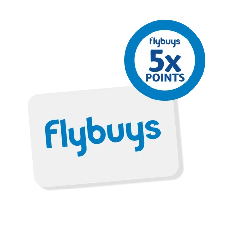 Get 5x Flybuys points when you shop in-store! This image shows a Flybuys card with the words "5x points" on it. This is a great way to collect more points on your in-store purchases. Simply scan your Flybuys card at Kmart, Target, Bunnings Warehouse and Officeworks and collect 5x points on your in-store purchase. Start collecting today!